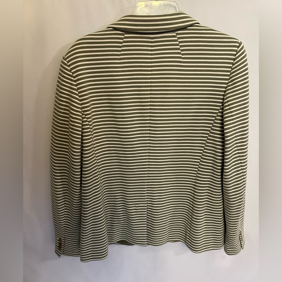 Talbots Aberdeen Striped Blazer Size 14 Olive Green White Knit Career Preppy - Picture 5 of 10